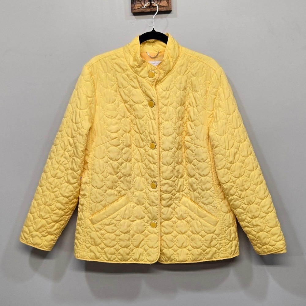 Charter Club Quilted Barn Jacket XL Yellow Mock Neck Lightweight Heritage Preppy